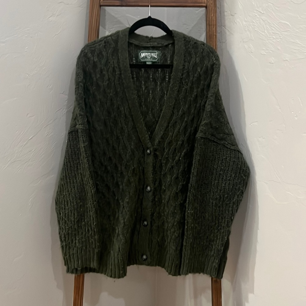 Forest Green Oversized Knitted Cardigan